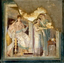 Toilet Scene and Clothing of a Lady: Slaves Styling a Girl. From Ercolano