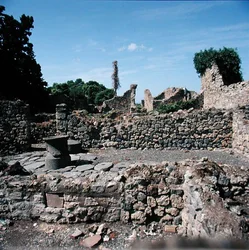 View of ruined houses