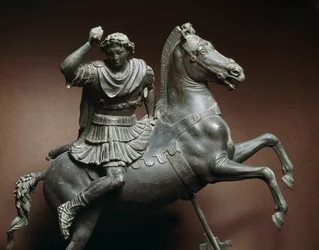 Alexander the Great (356-323 BC) on horseback. The horse is believed to be Bucephalus. Bronze sculpture after an original by Lysippus of Sicyon (395-305 BC). Naples, Museo Archeologico Nazionale