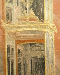Fresco depicting Architectural Decoration, House of Loreio Tiburtino, Pompeii, Campania, Roman Civilization