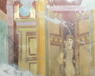 Fresco Depicting Faux Architectural Decoration and Figure of Woman, from House of Fabius Rufus, Pompeii, Campania, Roman Civilization