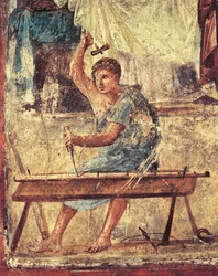 Italy, Campania Region, Naples Province, Pompeii, House of Vettii, Fresco Depicting Carpenter