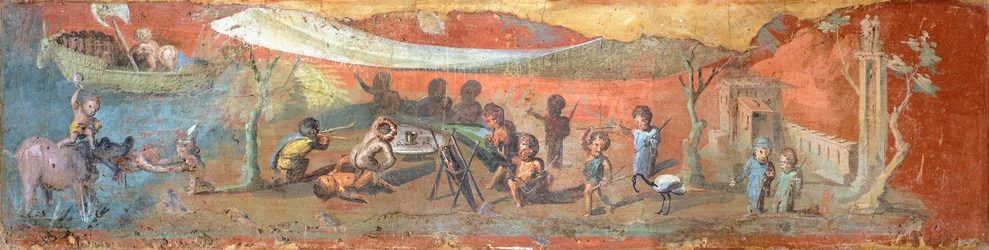 Painting on Plaster Depicting a Scene Along the Nile with Pygmies from Pompeii