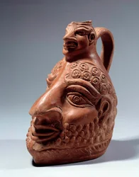 Roman art: terracotta vase in the shape of double head