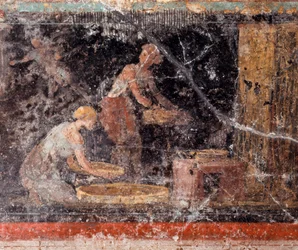 Roman art: women doing housework, from the frieze of room C, Villa Farnesina, Rome, Museo Nazionale Romano