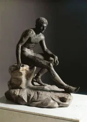 The rest of Hermes Roman bronze sculpture after a Greek original by Lysippe. From Ercolano. Naples, Museo Archeologico Nazionale