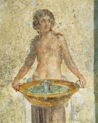 (Detail) Woman Carrying Bucket of Water, from Pompeii, Fresco