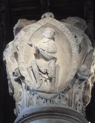 Capital of the choir representing the first tone of Gregorian chant