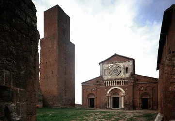Facade and Steeple of the Church of St Peter, Tuscania, Italy