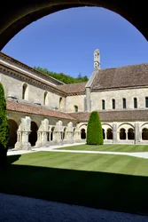 Romanesque architecture: view of the cloister and the buildings of the Cistercian abbey of Fontenay, Burgundy