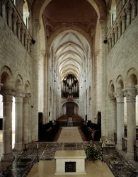 Romanesque art: internal view of the Basilica of Saint Benoit sur Loire (Loiret) built between the 11th and 13th centuries