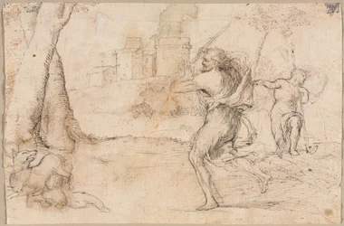 Romulus and Remus Found by Faustulus (recto), Concentric Circles (verso), c. 1535