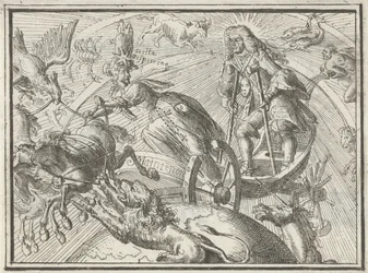 Caricature depicting Louis XIV as Apollo in his chariot, 1701