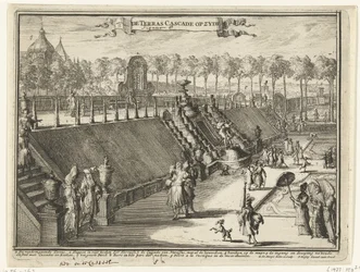 Side View of a Terrace Waterfall in the Park of Het Loo Palace