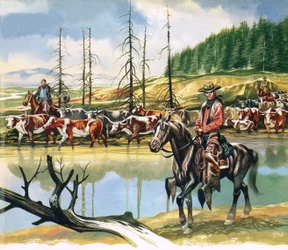 Texan Cowboys Driving Cattle North