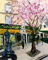 Cherry Blossoms at Shakespeare and Co Paris - with gold embellishment, 2023
