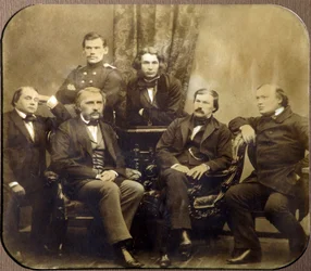 Leon Tolstoi and Dmitri Grigorovitch with Ivan Alexandrovitch Gontcharov, Ivan Sergeyevich Tourgueniev, Alexander Vasilievich Drushinin, and Al