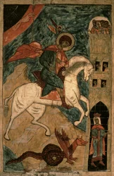 St. George and the Dragon, Russian Icon from Vologda, 15th Century