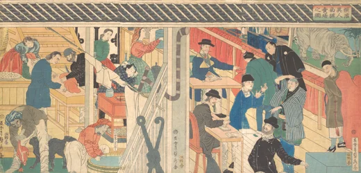 Sales Room at the Foreign Trade Building in Yokohama, 1861