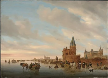 Winter Landscape with Ice Pleasures in Front of a Capriccio of the City of Arnheim, 1652