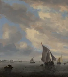 View of a lake with sailing ships