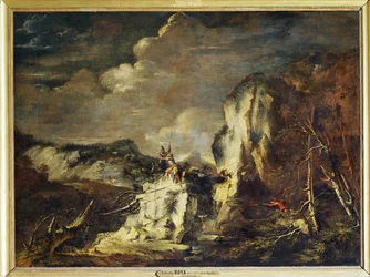 A Rocky Landscape with a Hunter and Warriors