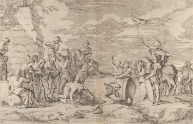 The death of Marcus Atilius Regulus, shown being nailed into a tub by the Carthaginians