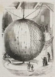 Copper hot-air balloon invented by Edmond Marey-Monge, France, lithograph by Salvatore Puglia from Poliorama Pittoresco