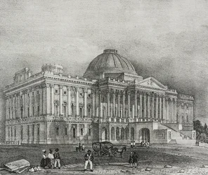Facade of Capitol building in Washington, USA, lithograph by Salvatore Puglia from Poliorama Pittoresco
