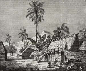 House of Queen of Noukahiva Island (today Nuku Hiva), Marquesas Islands, French Polynesia, from Poliorama Pittoresco, No. 37, April 22