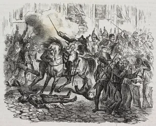 Insurrection of Madrid, lithograph by Salvatore Puglia from History of Napoleon by Cesare Malpica from Poliorama Pittoresco