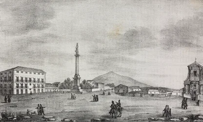 Square of Statue in Catania, Sicily, Italy, lithograph by Salvatore Puglia from Poliorama Pittoresco