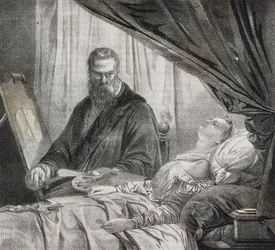 Tintoretto Painting His Dead Daughter (lithograph by Salvatore Puglia from Poliorama Pittoresco, n 27, February 10)