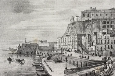 View of Borgo Santa Lucia, Naples, Campania, Italy, from Poliorama Pittoresco, No. 36, April 15