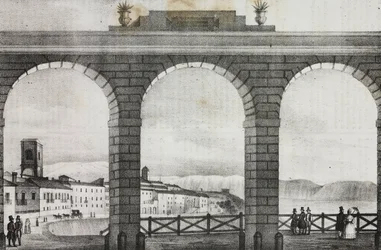 View of Chieti from Piazza Grande, Italy, lithograph by Salvatore Puglia from Poliorama Pittoresco