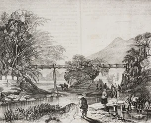 View of Hong Kong valley, China, lithograph by Salvatore Puglia from Poliorama Pittoresco