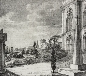 View of Cemetery from Gothic Convent, Naples, Campania, Italy, from Poliorama Pittoresco, No. 34, April 1