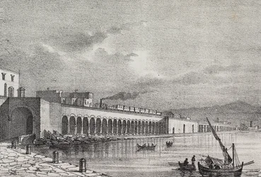 View of railway at Torre Annunziata, Campania, Italy, lithograph by Gaetano Riccio from Poliorama Pittoresco