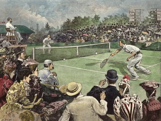 The Lawn Tennis Championship at Wimbledon 1891, Messrs W Baddeley and J Pim Competing for the Finals