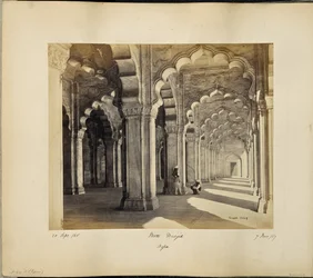 Agra; Interior of the Motee Musjid, showing the marble Saracenic arches and pillars