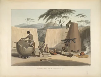 Booshuana women manufacturing earthen ware, illustration from 
