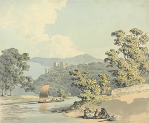 Country Folk with a Child, Beside a River