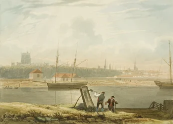View across the Floating Harbour with the Cathedral and City Churches, c. 1825
