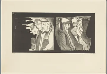 Two Groups of Figures with Their Backs to Each Other