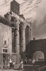 Columns of the Temple of Mars Ultor, Rome, Italy, steel engraving by Samuel Prout