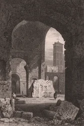 The Temple of Peace or the Forum of Vespasian, Rome, Lazio, Italy, Steel Engraving from Drawing by Samuel Prout