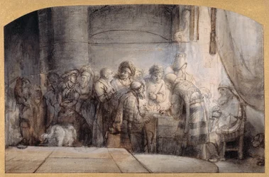 Judas receiving the thirty pieces of silver
