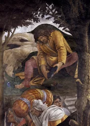 Story of the Life of Moses. Detail of Moses Putting on His Shoes. Painting by Alessandro di Mariano dei Filipepi known as Sandro Botticelli (1445-1510). Fresco
