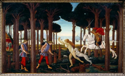 History of Nastagio degli Onesti: Meeting with the Damned of the Pine Forest (First Panel)