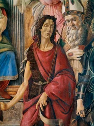 Pala di San Barnaba (Altarpiece of St. Barnabas): Our Lady with the Child and Saint Catherine of Alexandria, Saint Augustine, Saint Barnabas and Saint John the Baptist, Saint Ignatius of Antioch and the Archangel Saint Michael. Detail showing Saint John